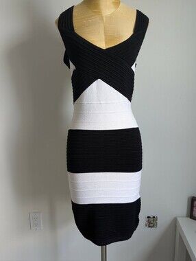 Guess Black and White Colorblock Bandage, Bodycon, Club wear Dress Size S
